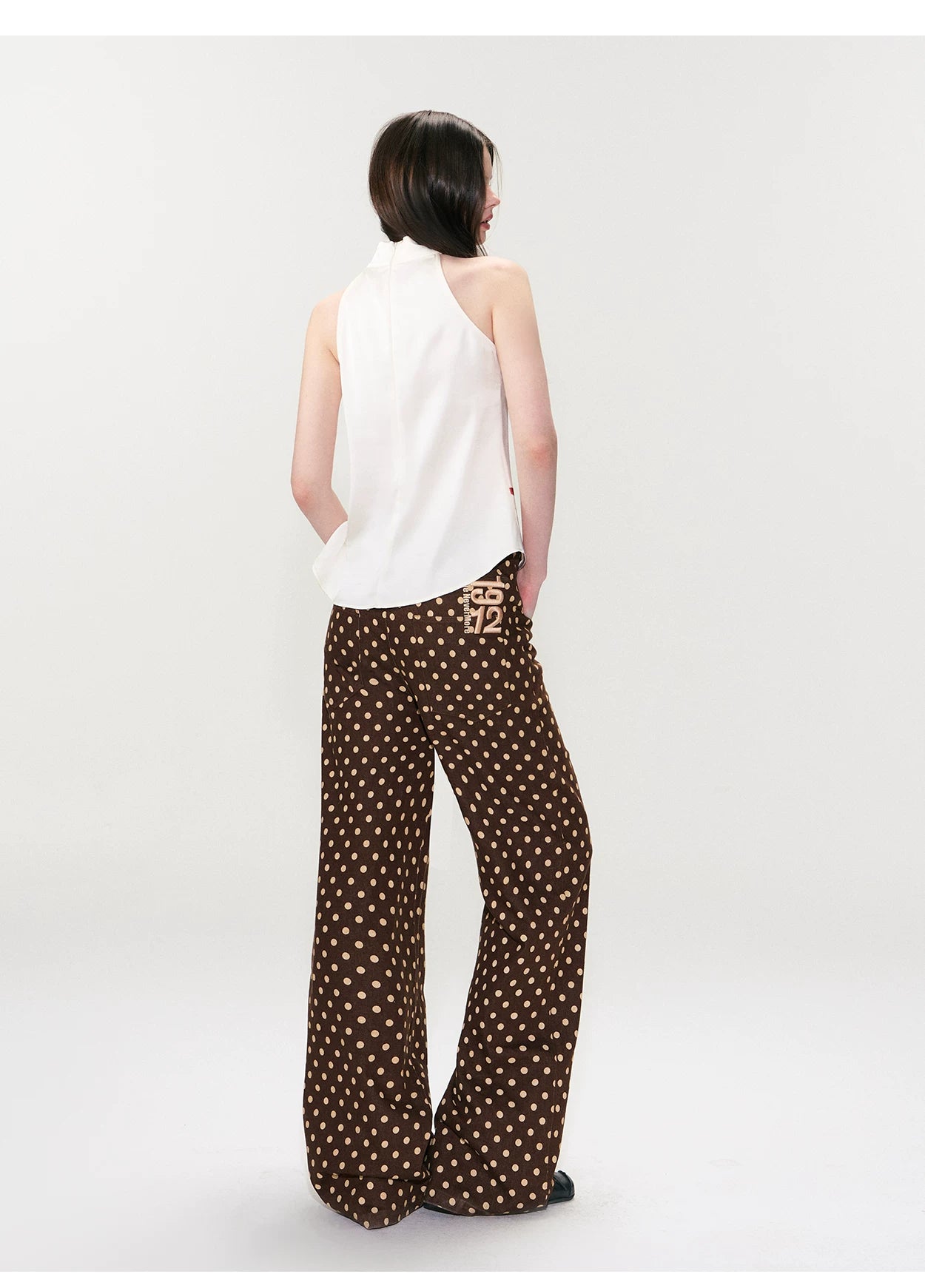 Vintage Polka Dot Straight-Leg Denim Trousers
