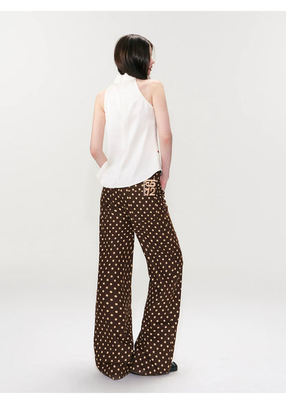 Vintage Polka Dot Straight-Leg Denim Trousers