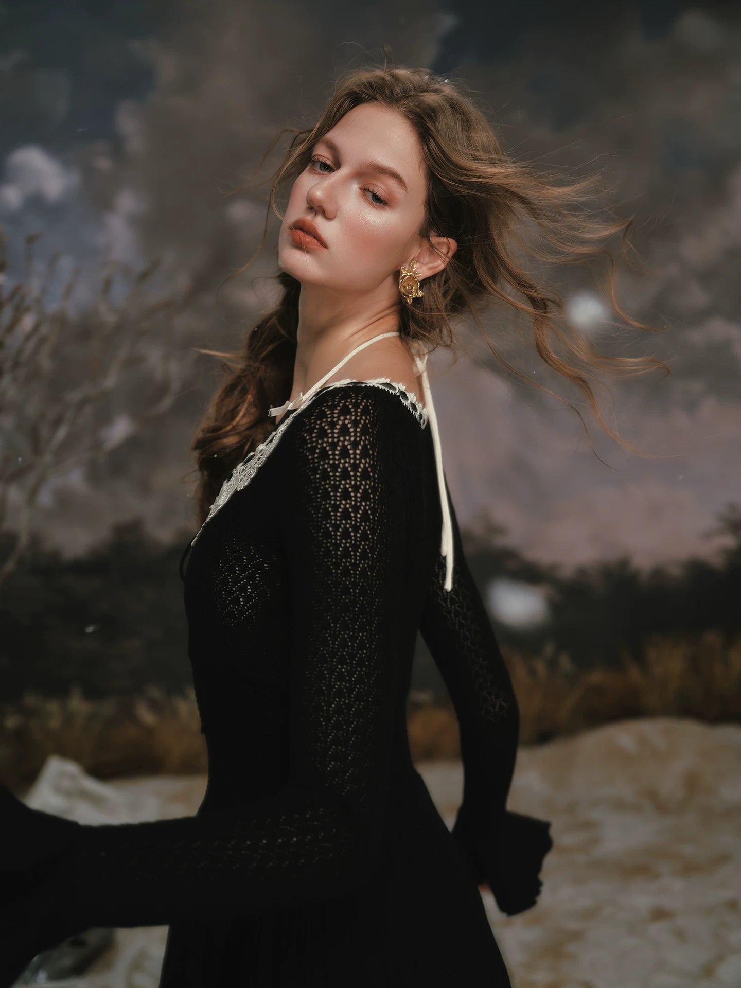 Floral Symphony Faux-Layer Knit Dress