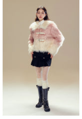 Pink Gradient Button Shearling Jacket - CHINASQUAD