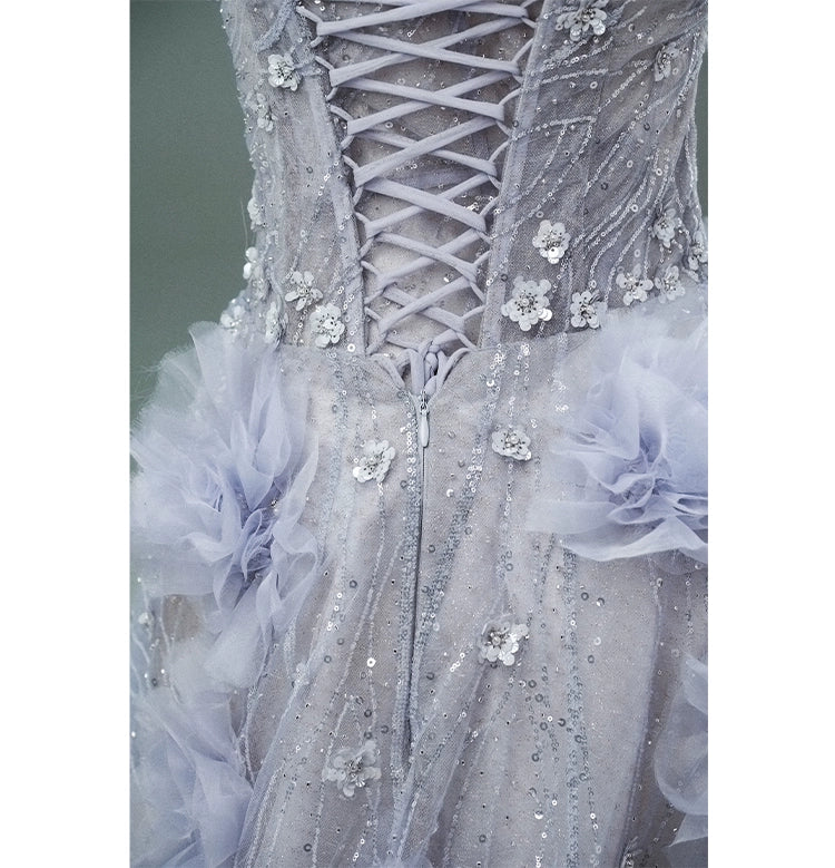 Enchanting Purple Couture Gown with Handcrafted Beading