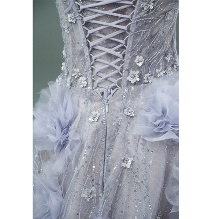 Enchanting Purple Couture Gown with Handcrafted Beading