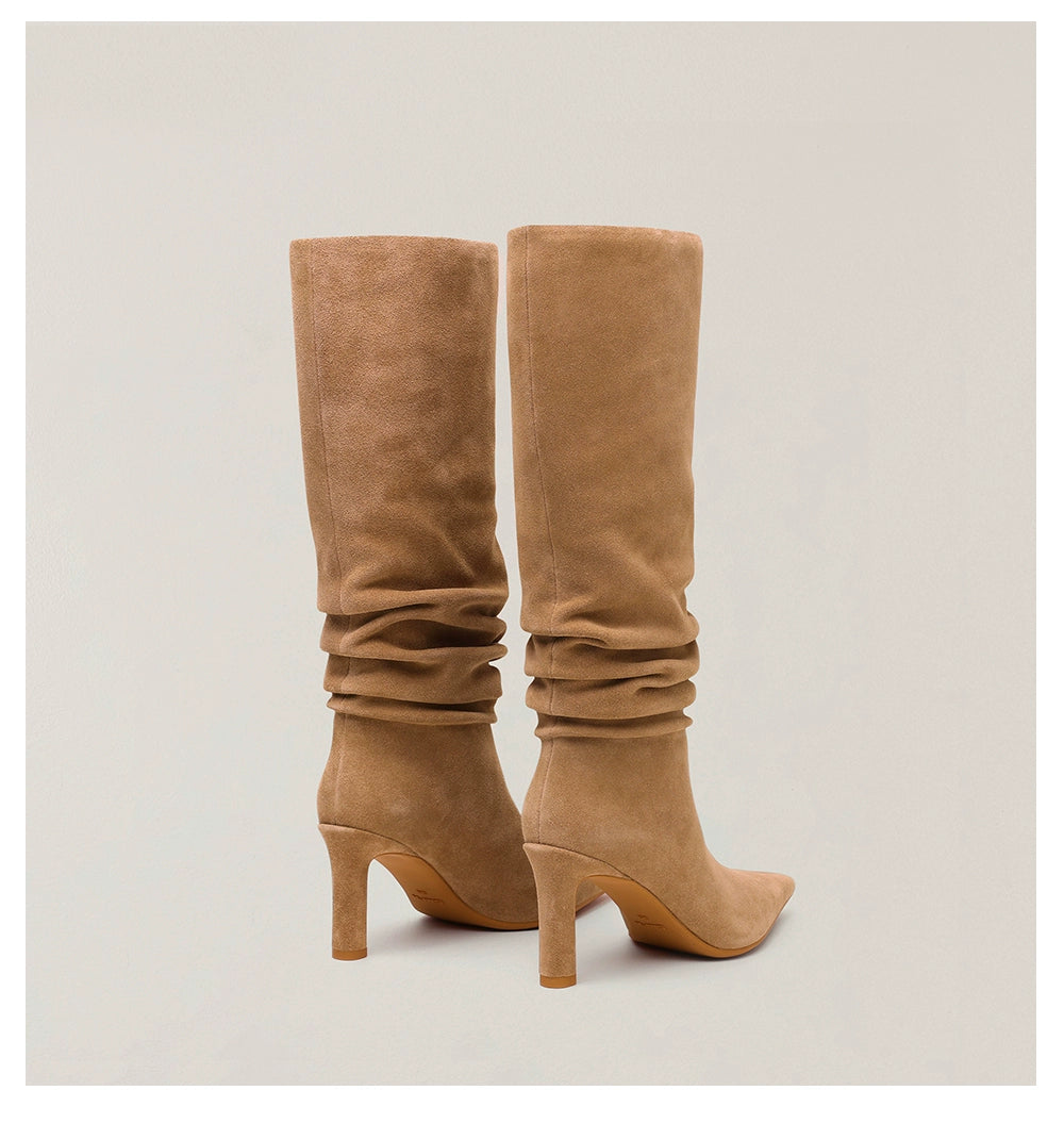 RAGE Wildstorm Suede Stacked Leather High-Heel Boots
