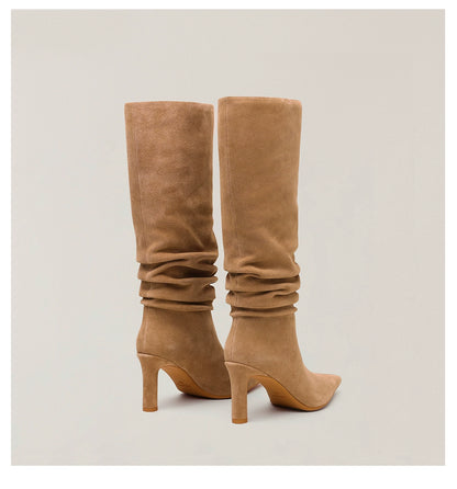 RAGE Wildstorm Suede Stacked Leather High-Heel Boots