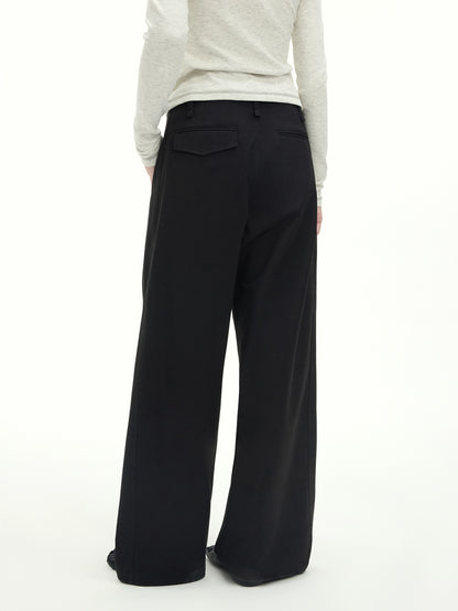 Drawstring Wool-Blend Wide-Leg Pants