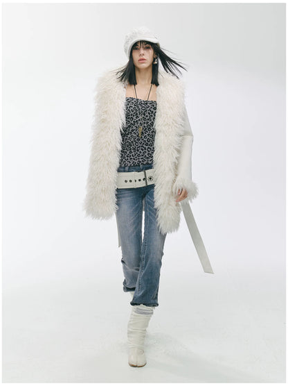 Shearling-Style Mid-Length Belted Duffle Coat