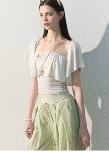 Mint Dream Shimmer Off-Shoulder T-Shirt