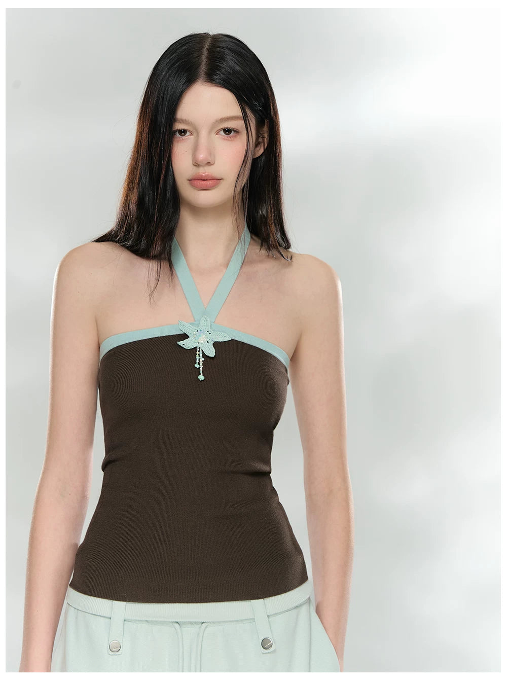 Contrast Halterneck Knit Camisole