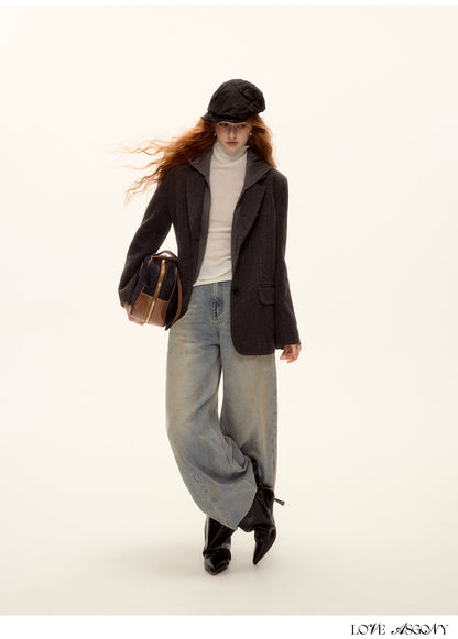 Grey Layered Wool-Blend Hoodie Blazer