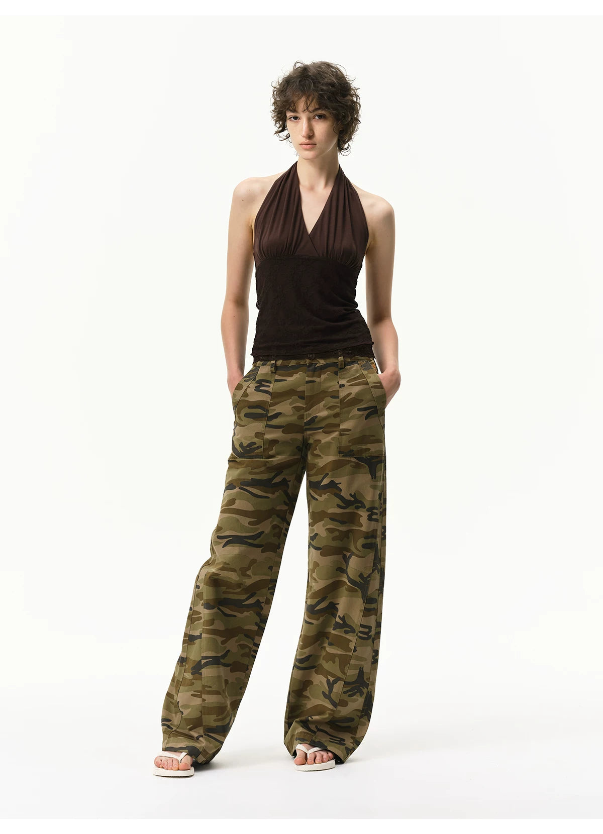 Lyocell Lace Panel Halter Top