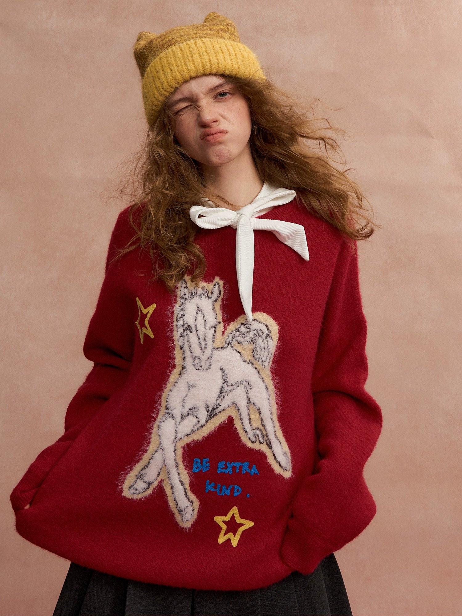 Cyber Pony Jacquard Oversized Knit Sweater