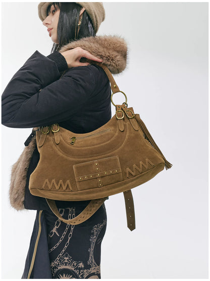 Vintage Studded Fringe Punk Shoulder Bag