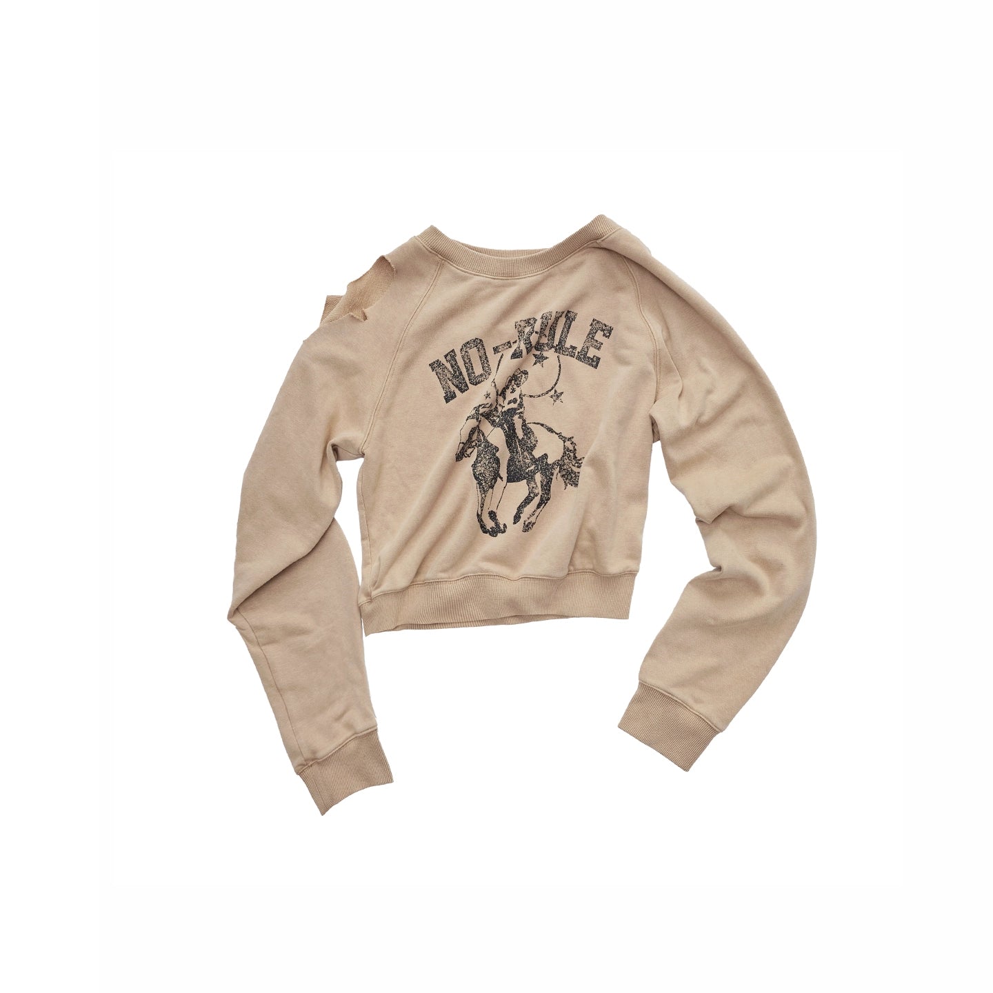 Knight Cat Print Distressed Washed Sweatshirt