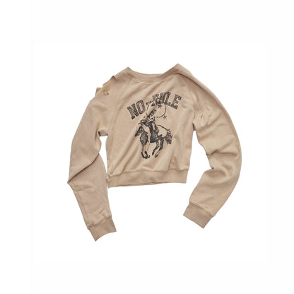 Knight Cat Print Distressed Washed Sweatshirt