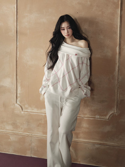 Off-Shoulder Sweatshirt &amp; Flared Wide-Leg Sweatpants Set