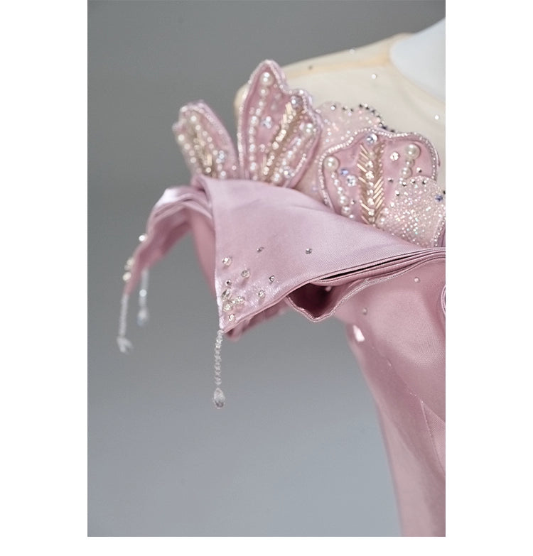 Peachcore Satin Bloom Couture Gown