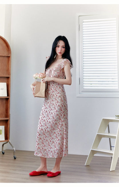 French Style Slimming Floral Print  Dress