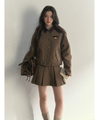 Reversible Houndstooth Jacket &amp; Skirt Set