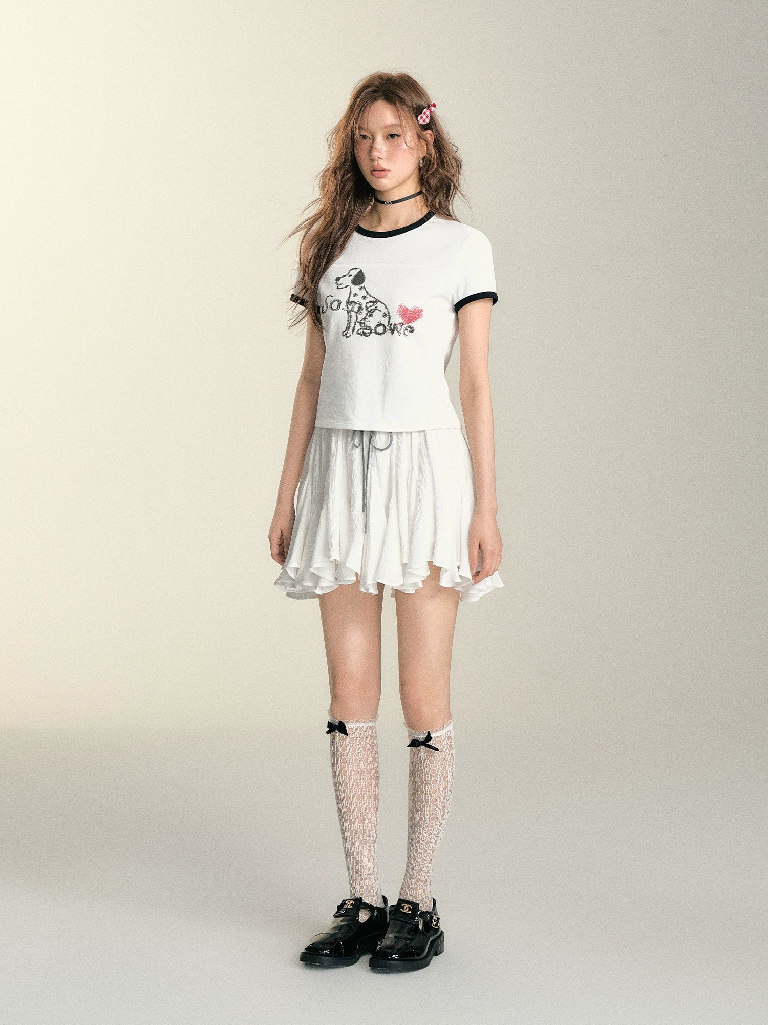 Black &amp; White Patchwork Dalmatian Print T-shirt