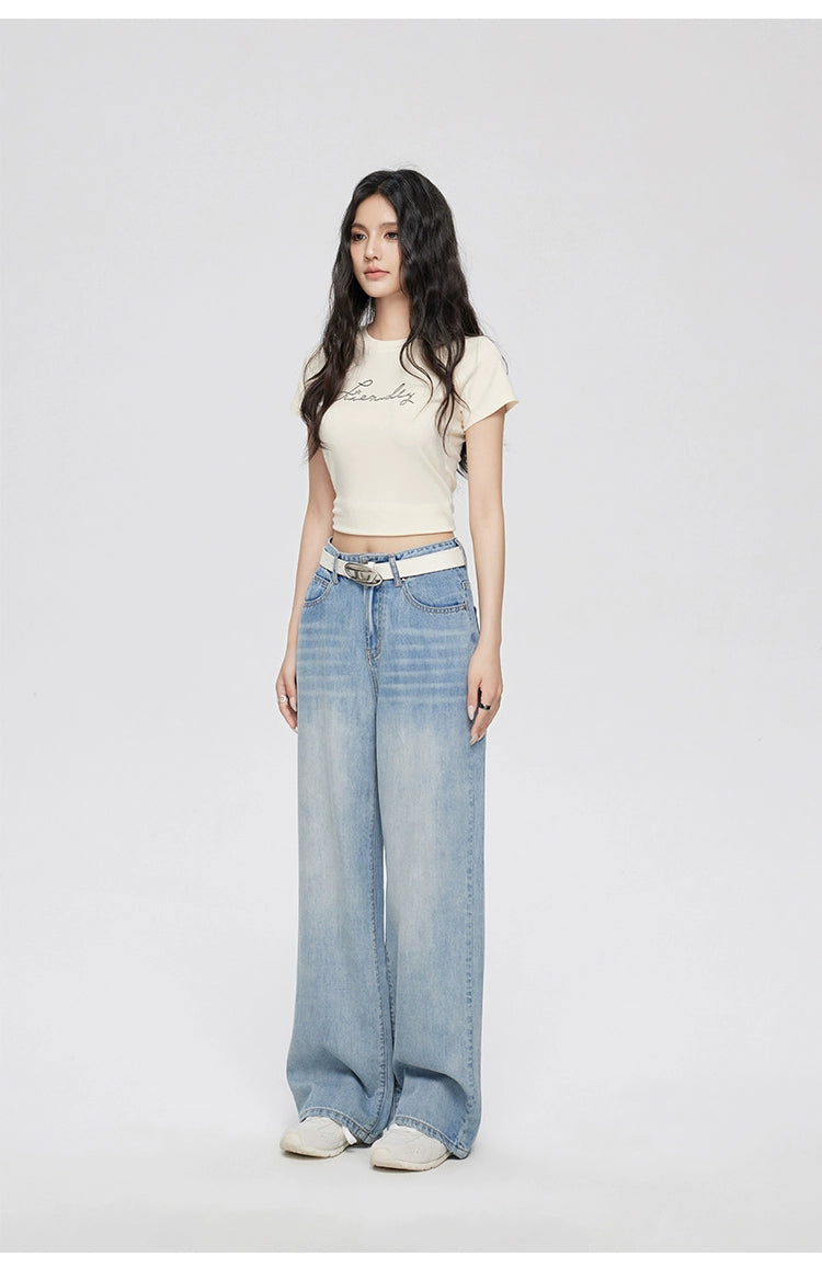 Blue Lyocell Tencel Jeans Wide-Leg Pants