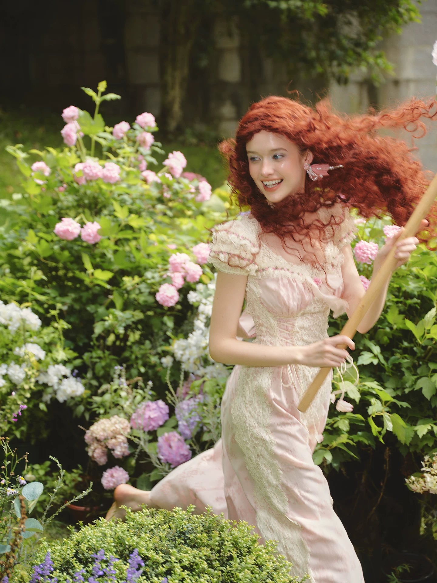 French Sweet Empire-Waist Lace Tie Dress