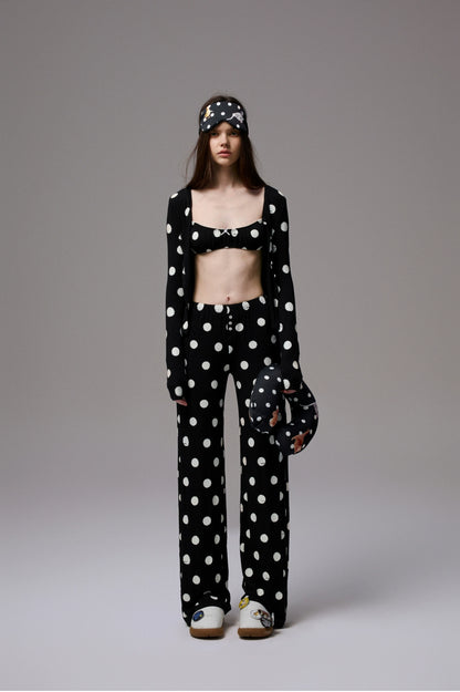 Polka Dot Contrast Knit Cardigan &amp; Lounge Pants Set