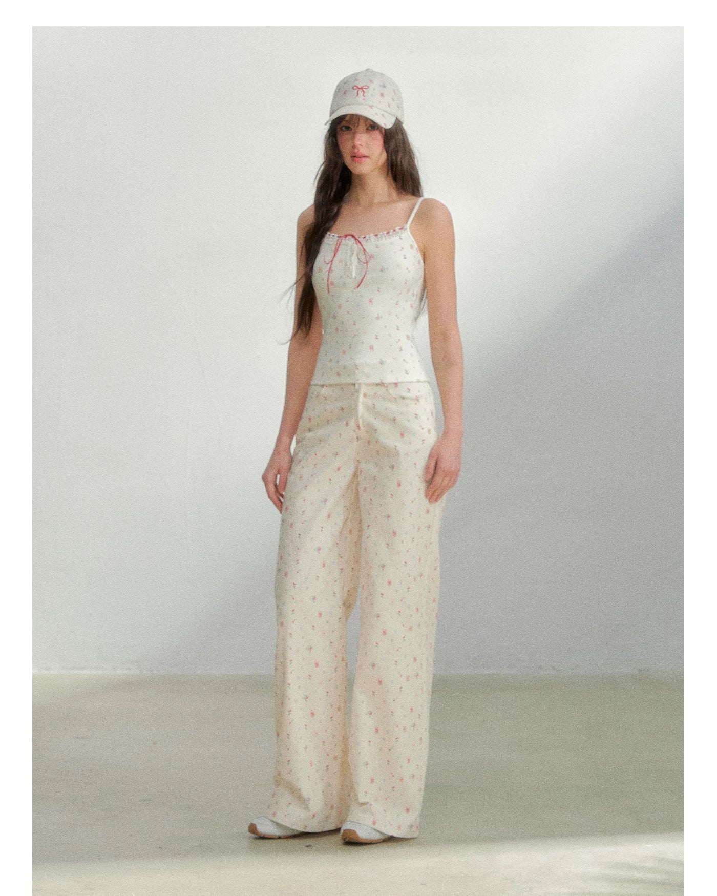 Original Floral Pleated Tail Long Pants