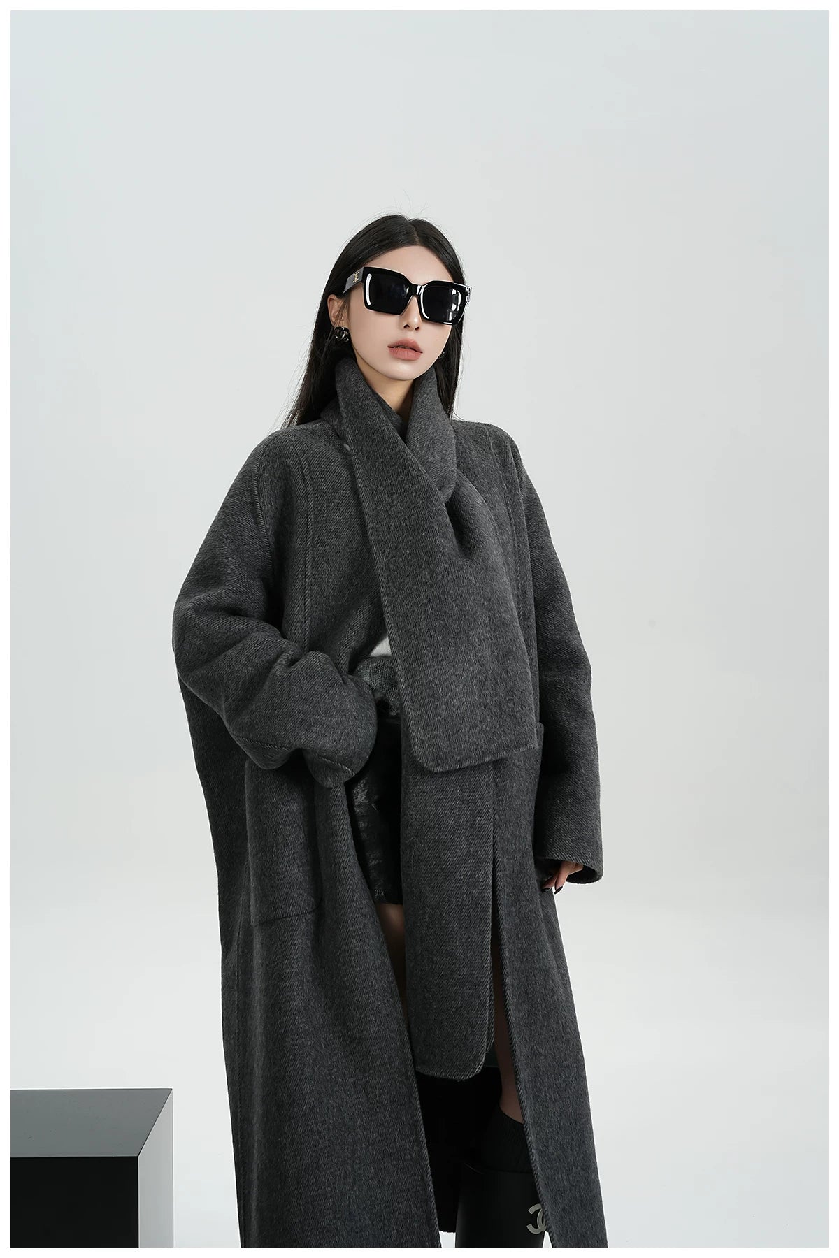 Cape-Style Oversized Long Wool Coat