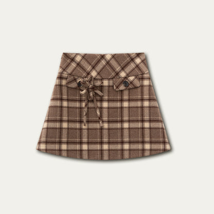 Wool Plaid A-Line Skirt - CHINASQUAD