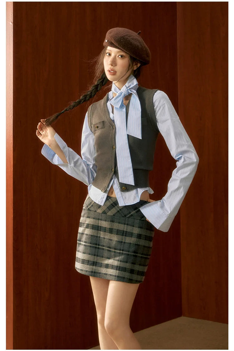 High-Waisted Plaid A-line Skirt - CHINASQUAD