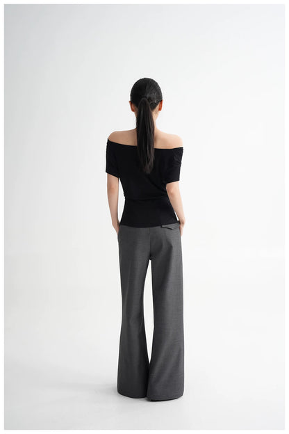 Draped Off-Shoulder Fitted Short Sleeve T-Shirt