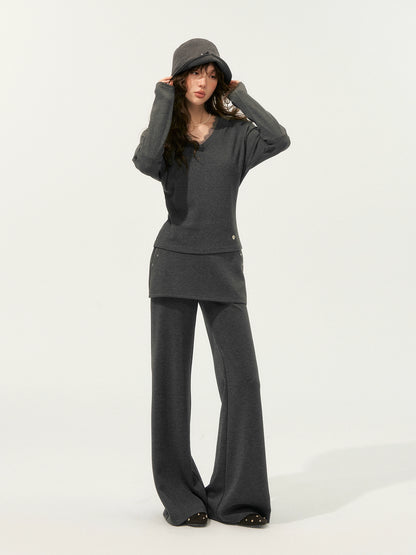 Lace Spliced Fake Two-Piece Knit Sweater