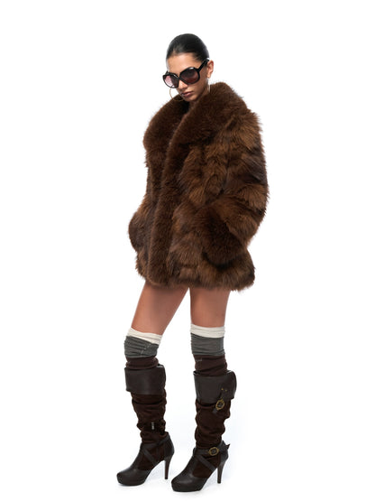 Vintage Brown Faux-Fur Collar Coat