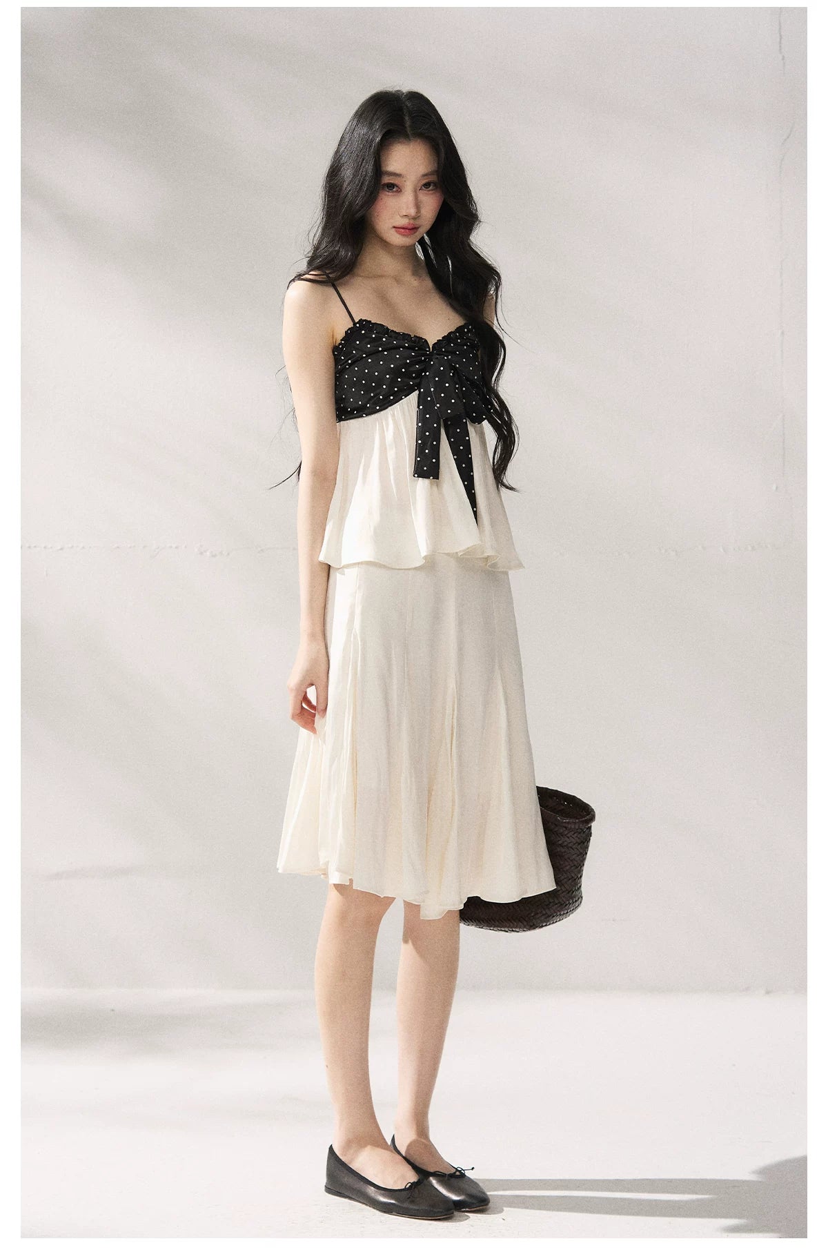Polka Dot Camisole &amp; Bow Detail Midi Skirt Set