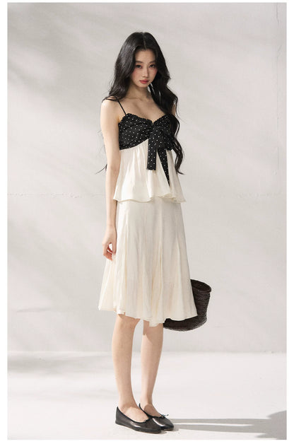 Polka Dot Camisole &amp; Bow Detail Midi Skirt Set