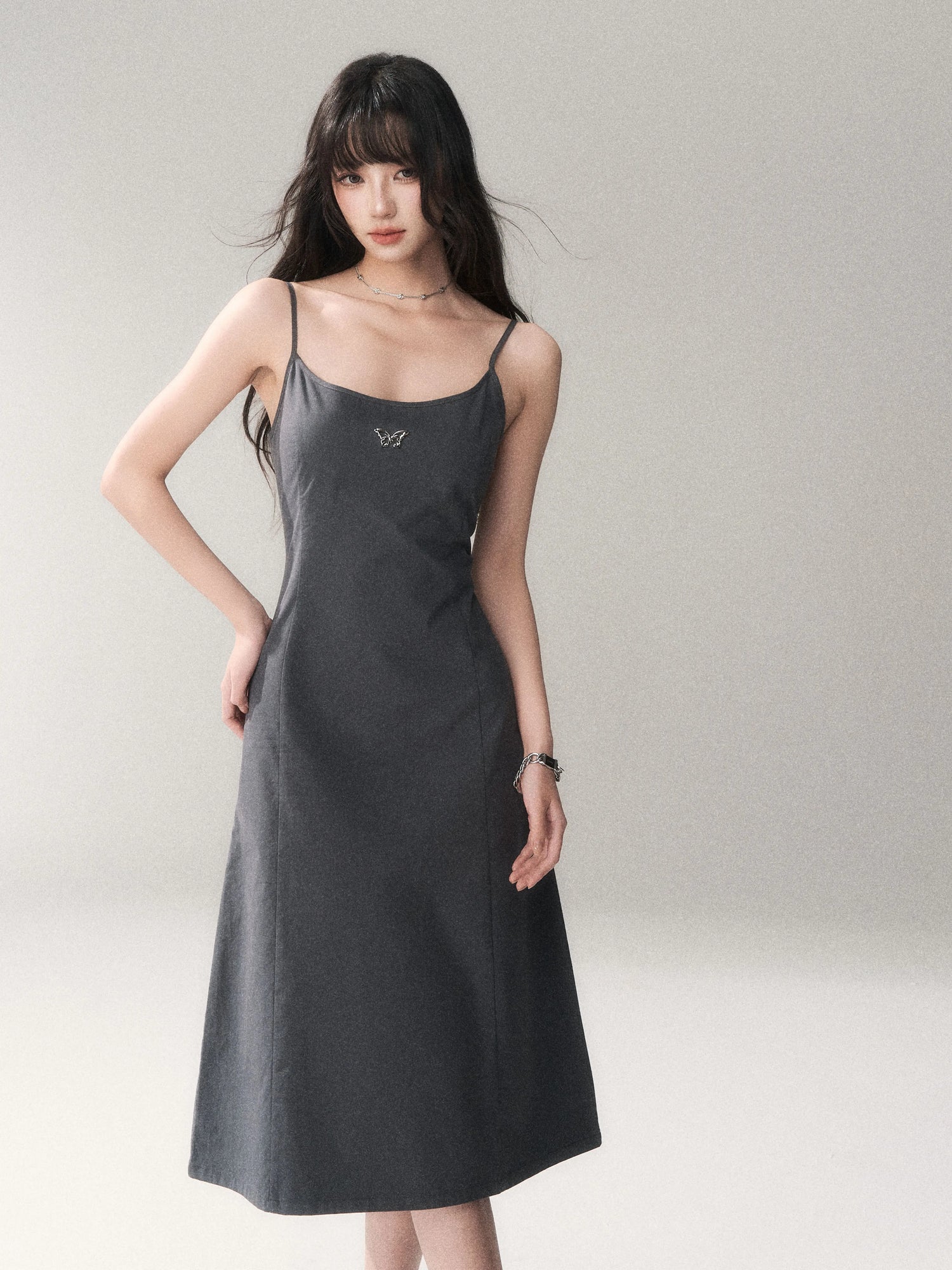 Minimalist Cotton A-Line Slip Midi Dress