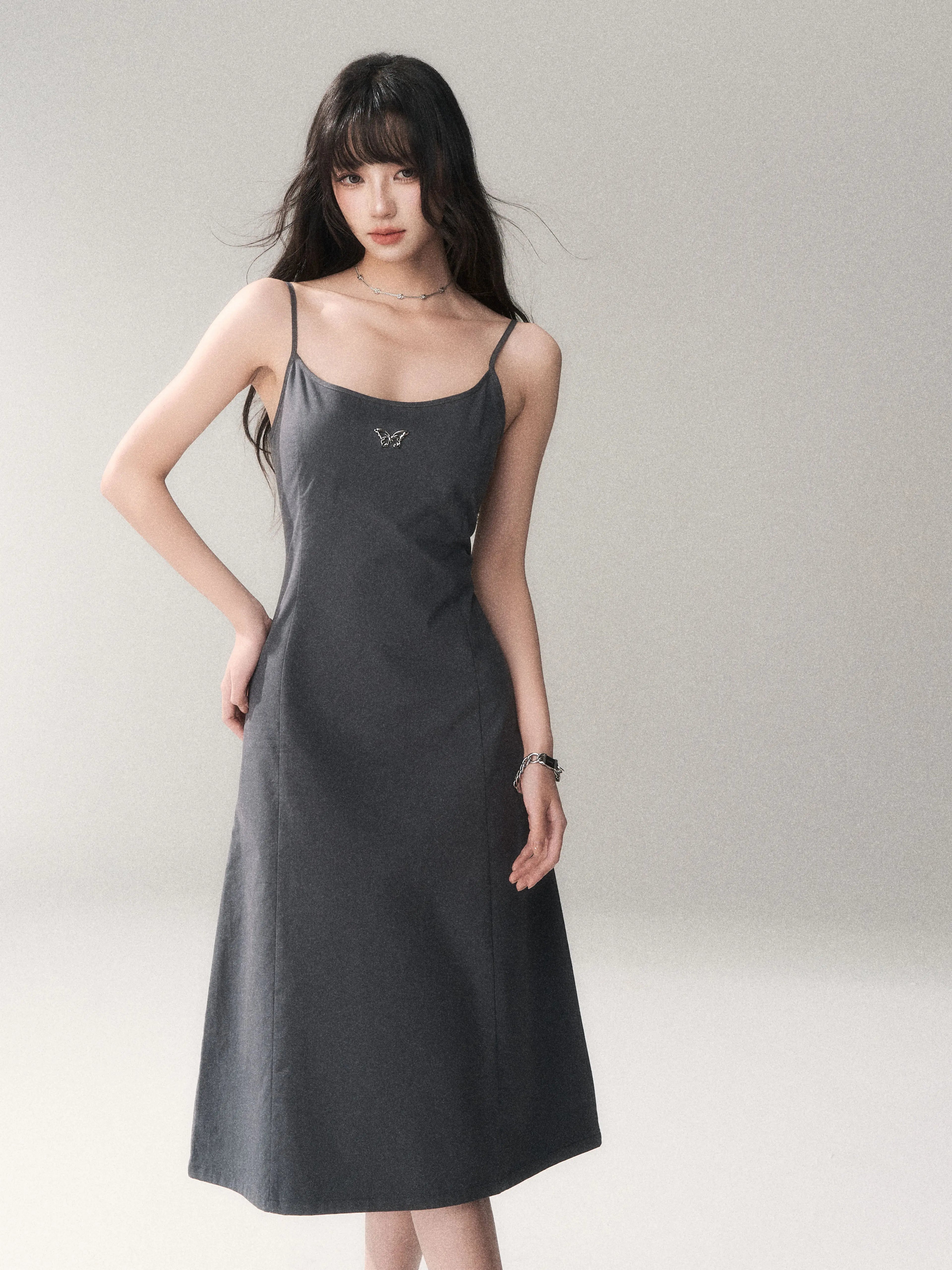 Minimalist Cotton A-Line Slip Midi Dress