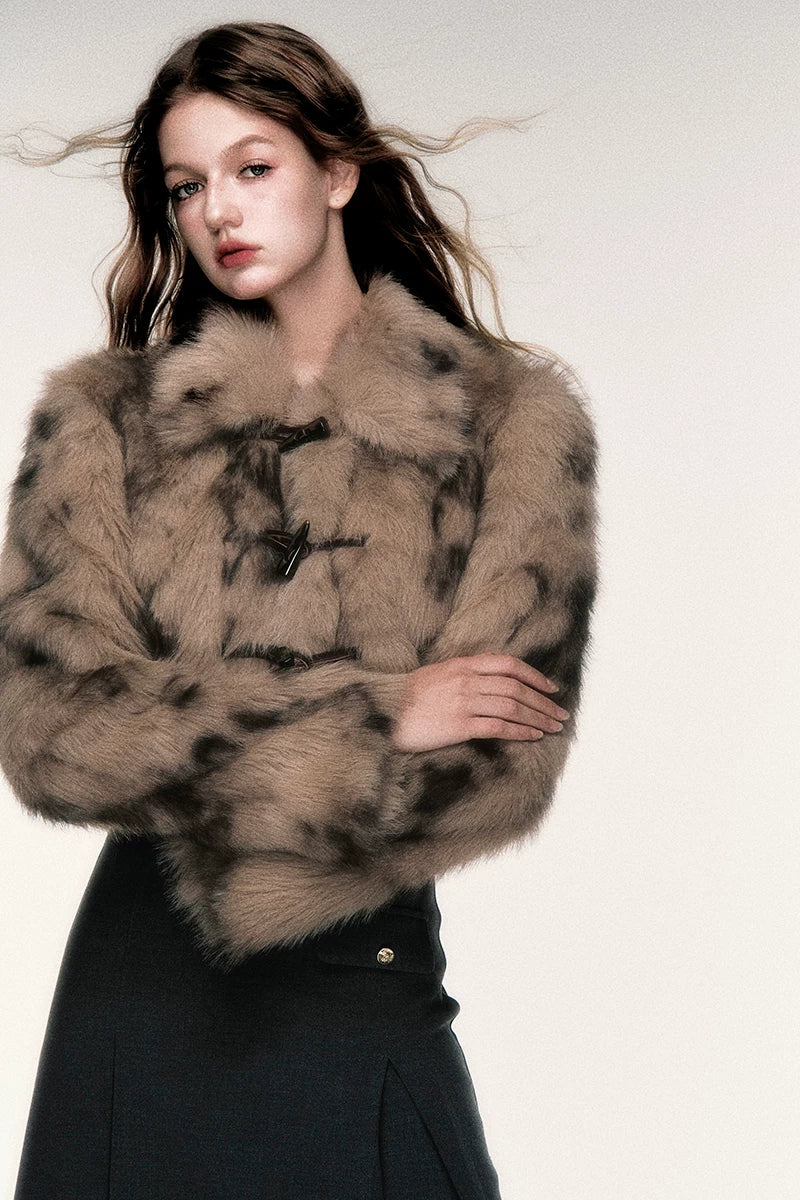 Sweet-Cool Leopard Faux Fur Cropped Jacket
