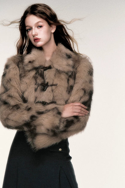 Sweet-Cool Leopard Faux Fur Cropped Jacket