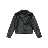 Black Paneled Leather Jacket - CHINASQUAD