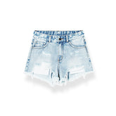 Blue Irregular Distressed Denim Shorts - CHINASQUAD