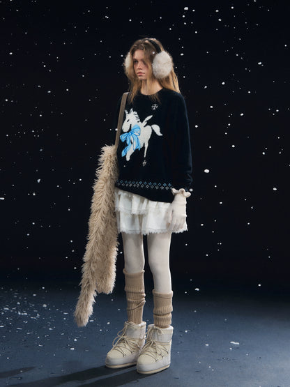 Snowflake Pony Soft Knit Sweater