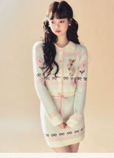 Pink Knit Cardigan & Mini Skirt Set - CHINASQUAD