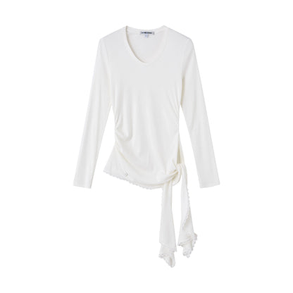 Asymmetric Ruched Sweetheart Neck T-Shirt