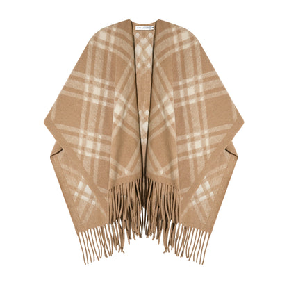 Vintage Plaid Tassel Cape Scarf