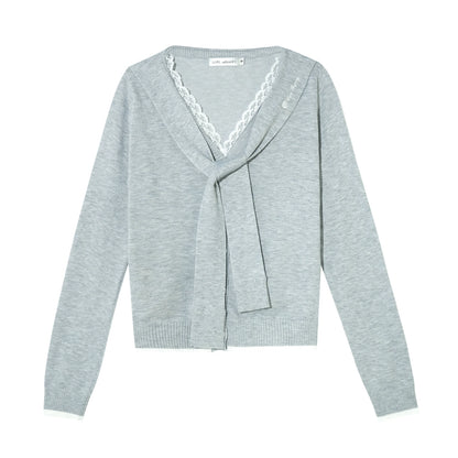 Lace Splicing Strappy Knitted Cardigans