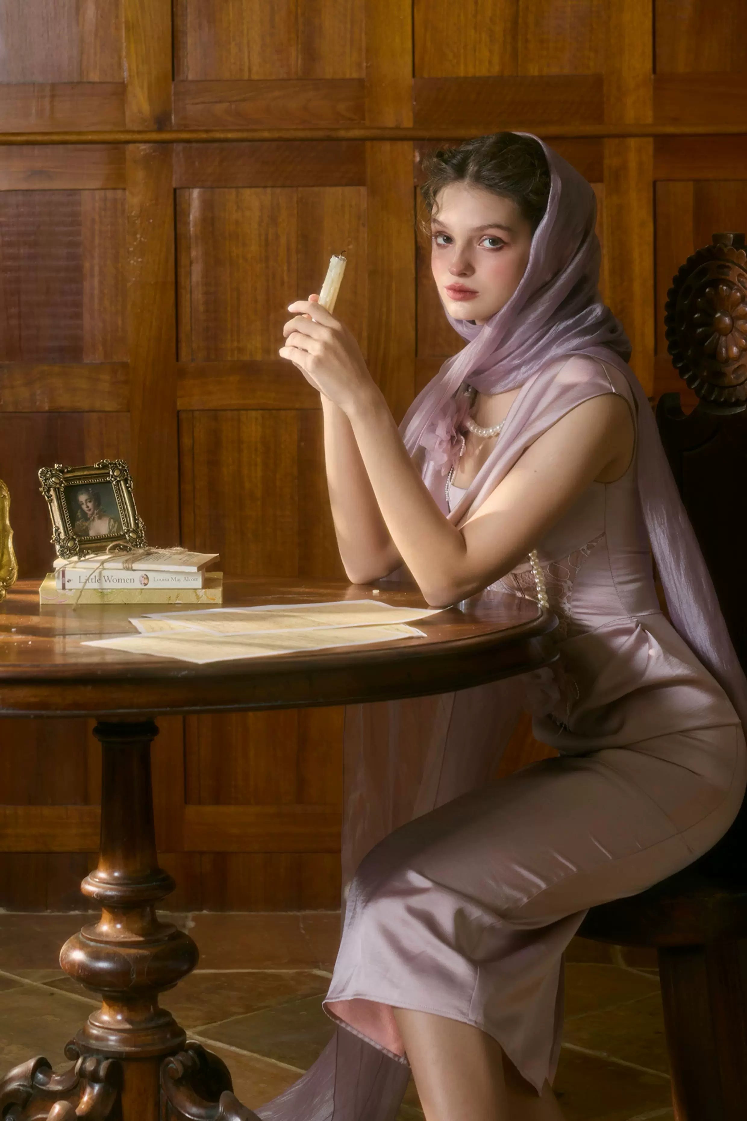 French Romantic Purple Satin Corset Dress