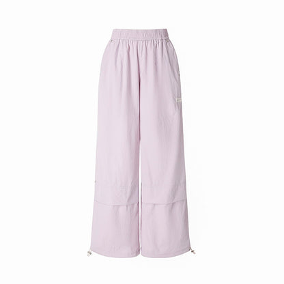 White &amp; Pinkish-purple Drawstring Wide-leg Pants