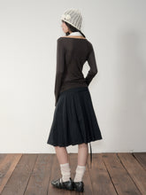 Dark Grey Tie-Waist Pleated Midi Skirt - CHINASQUAD