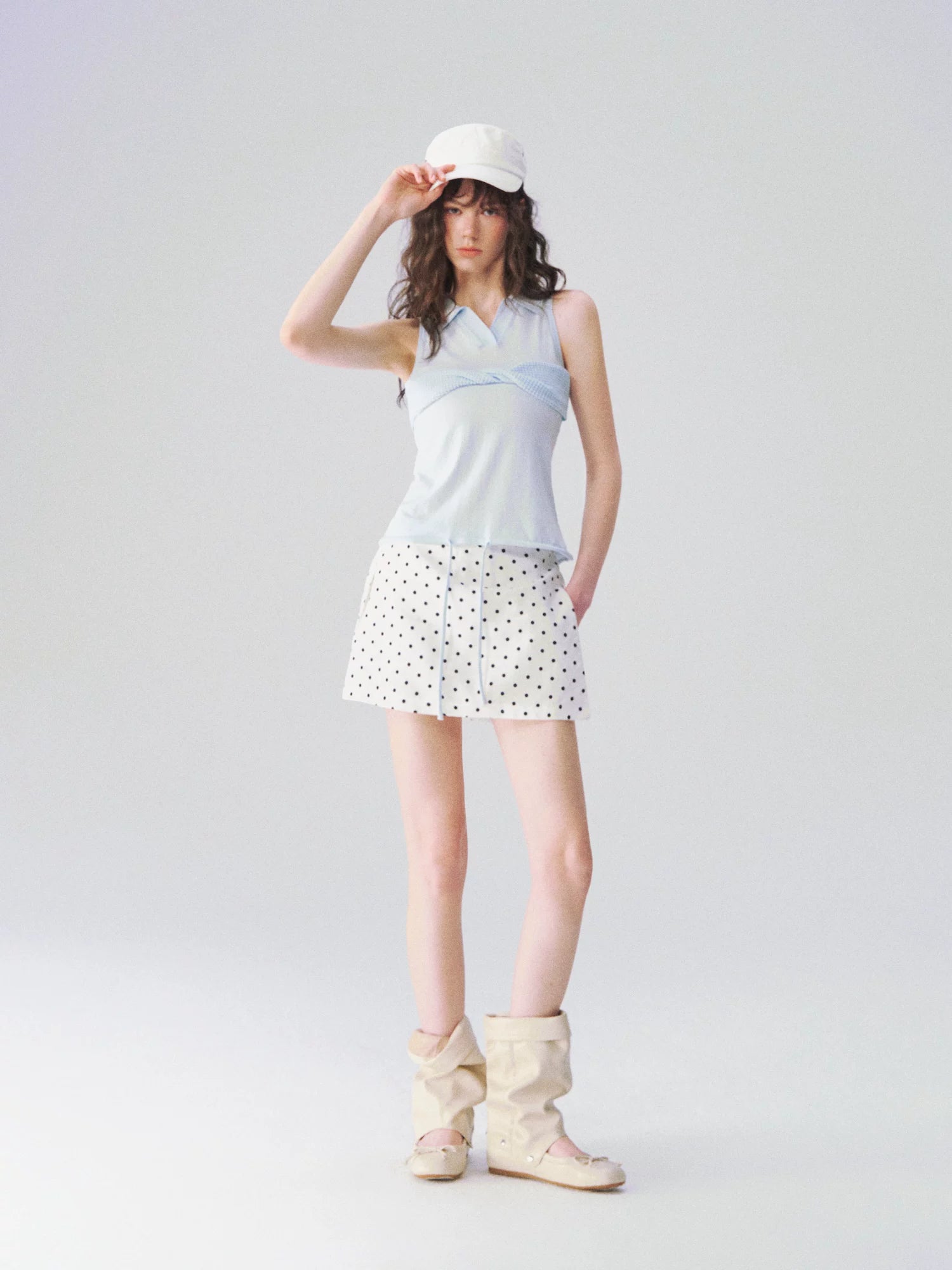 Classic Linen-Blend Polka Dot A-Line Mini Skirt